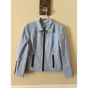 St John Sport Marie Gray Size M Blue Jacket Full Zip Cotton Blend Stretch